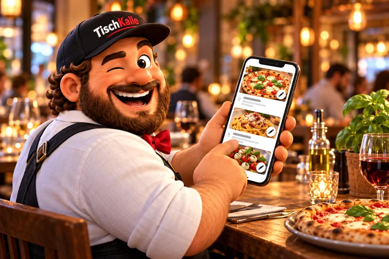 Kalle bearbeitet die Speisekarte am Handy