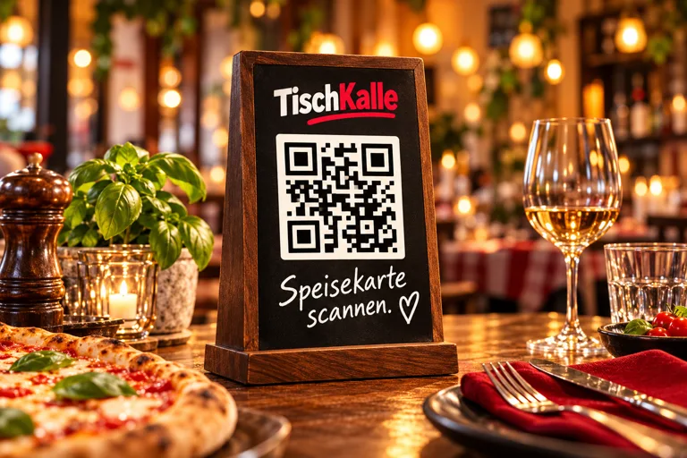 Beispiel eines Tischaufstellers mit illustrativem QR-Code